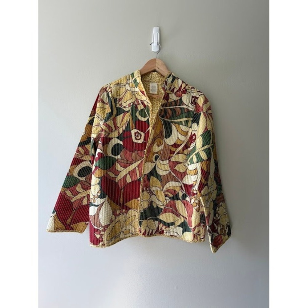 Boho Alfred Dunner Jacket Womens 14 Multi Floral Quilted Open Front Lightweight - Picture 7 of 7